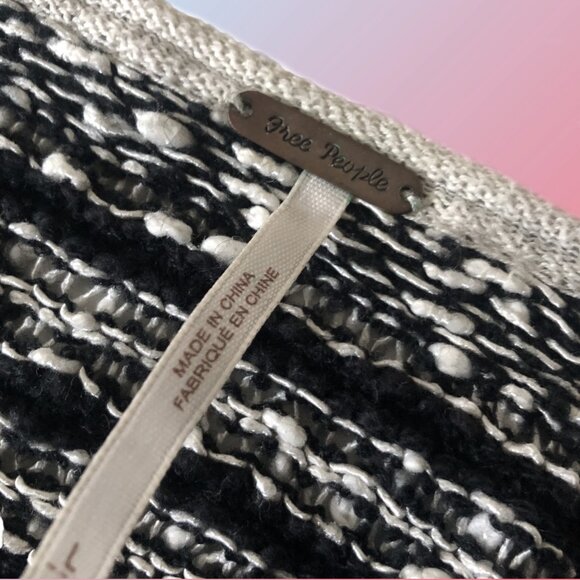 FREE PEOPLE Cream Black Open Weave Knit Long Sleeve Top Size L - Picture 5 of 6